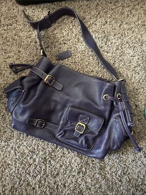Maxx New York Purple Leather Shoulder Bag with Gold Hardware